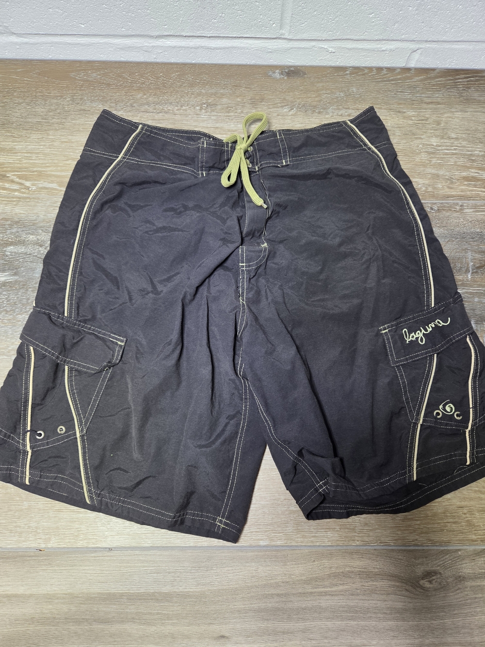 Laguna Cargo Board Shorts Men's 36 Black Drawstring Mesh Lined